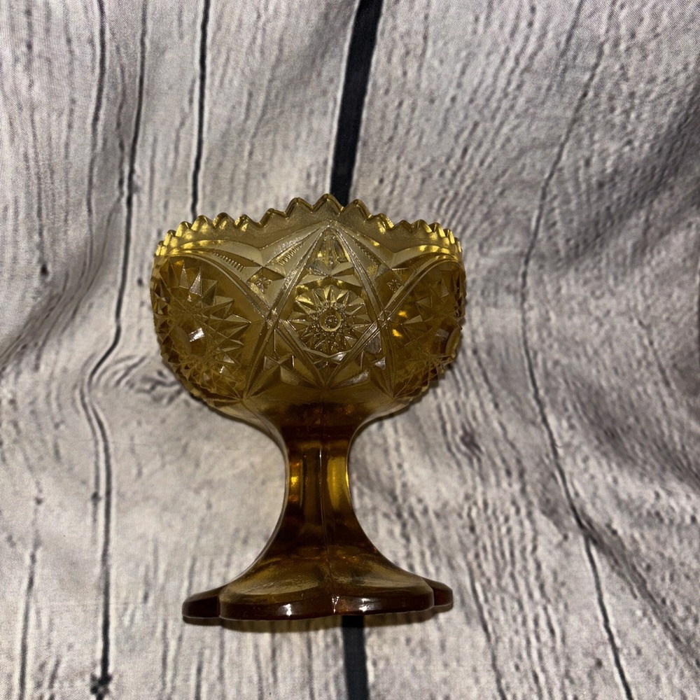 Kemple Wheaton Amber Glass Sawtooth Rim Pedestal Footed Compote Dish - Vintage